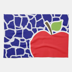 Apple on Dark Blue Giraffe Animal Print Kitchen Towel