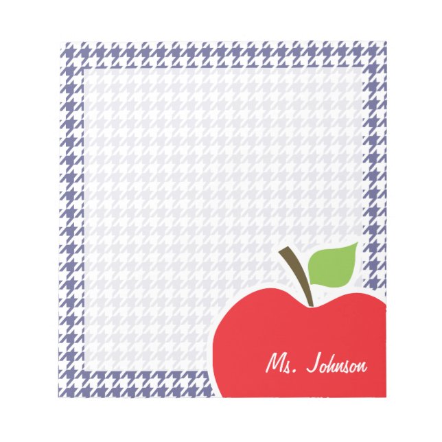 Apple on Dark Blue-Grey Houndstooth Notepad (Front)