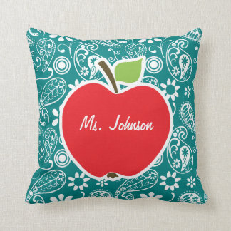 Apple on Dark Cyan Paisley Throw Pillow