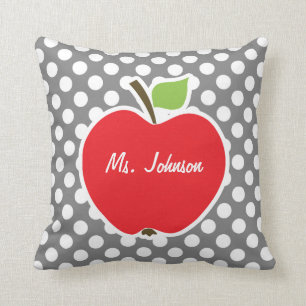 Apple on Dark Grey Polka Dots Throw Pillow