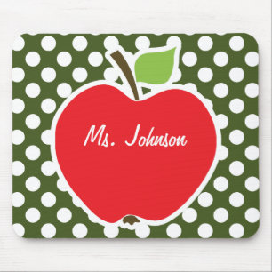 Apple on Dark Moss Green Polka Dots Mouse Pad
