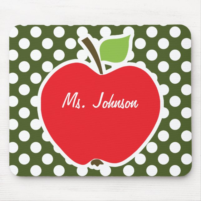 Apple on Dark Moss Green Polka Dots Mouse Pad (Front)
