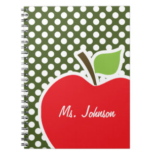 Apple on Dark Moss Green Polka Dots Notebook