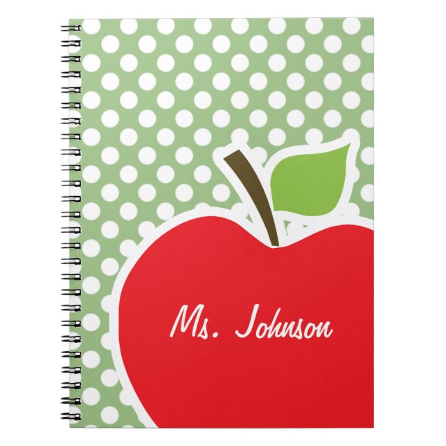 Apple on Laurel Green Polka Dots Notebook (Front)