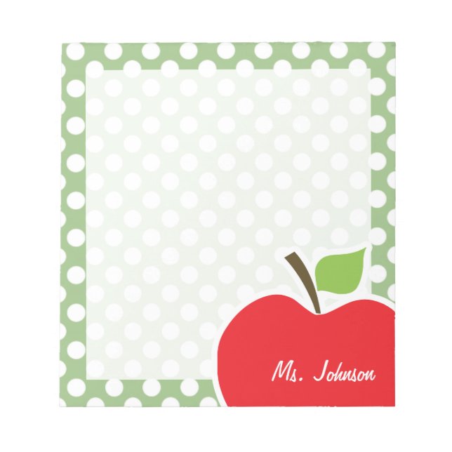 Apple on Laurel Green Polka Dots Notepad (Front)