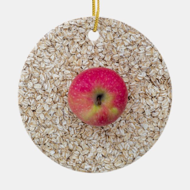 Apple on oatmeal ceramic ornament (Front)