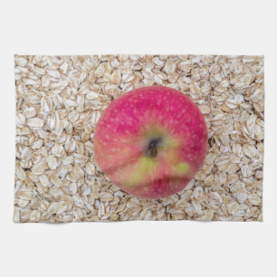 Apple on oatmeal kitchen towel