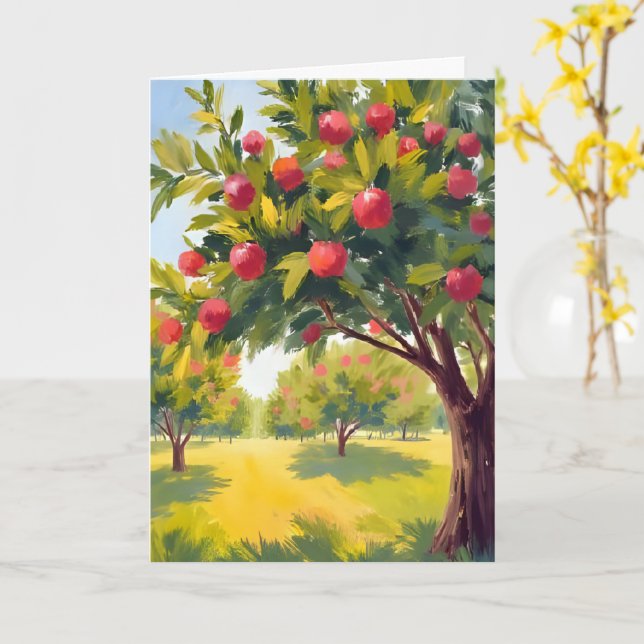 Apple Orchard Autumn Fall Watercolor Card (Yellow Flower)