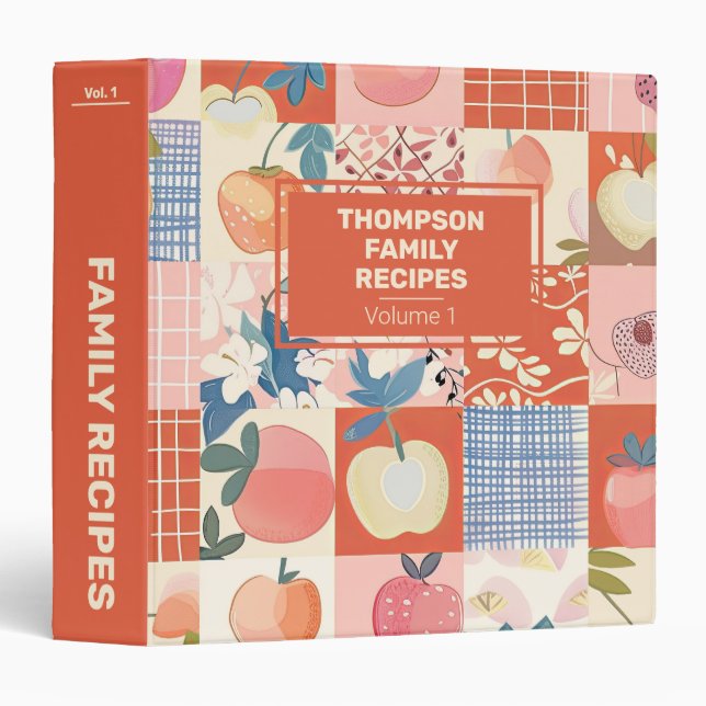 Apple Patchwork Personalized Recipe Binder (Front/Spine)