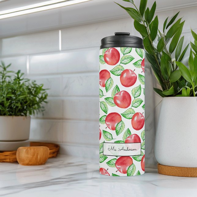 Apple Pattern Personalized Teacher Thermal Tumbler (Creator Uploaded)