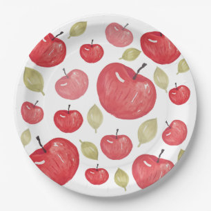 Apple Pattern Watercolor Hand-painted Paper Plate