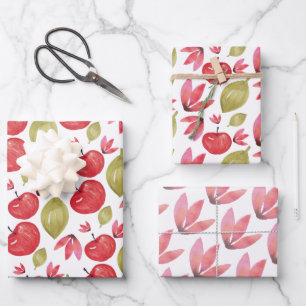 Apple Pattern Watercolor Hand-painted Wrapping Pap Paper Sheet