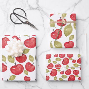 Apple Pattern Watercolor Hand-painted Wrapping Paper Sheet