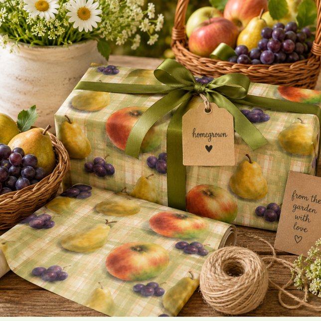 Apple Pear Farmhouse Fruit Wrapping Paper (Orchard harvest gift wrap for homemade gifts, preserves, baking, and kitchen gifting.)