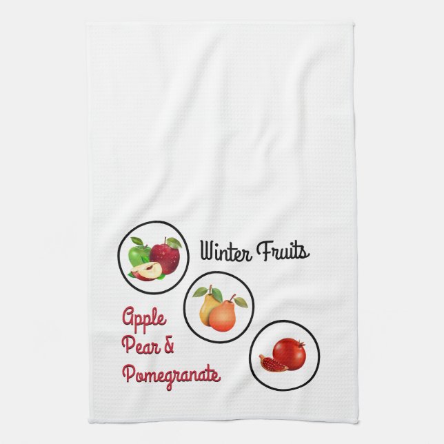 Apple, Pear & Pomegranate Design Kitchen Towel (Vertical)