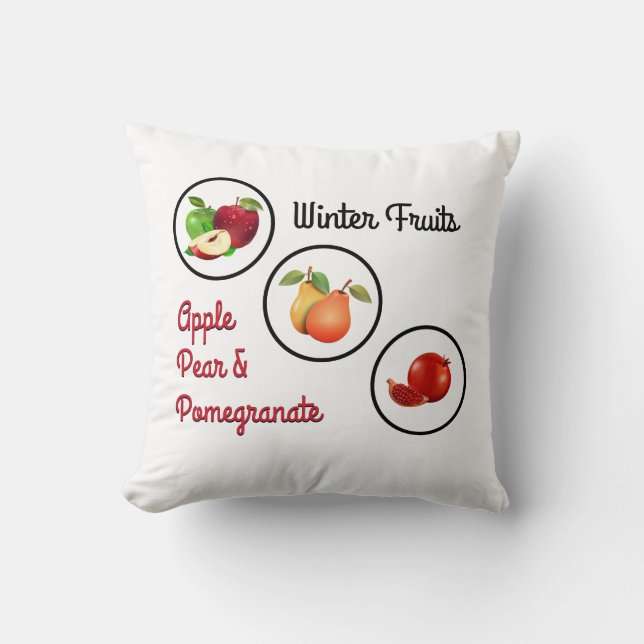 Apple, Pear & Pomegranate Symbols Throw Pillow (Front)