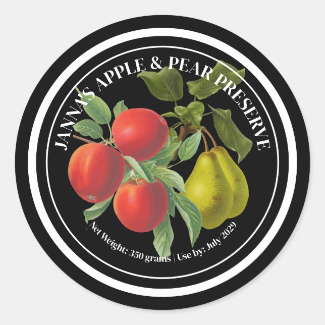 Apple & Pear Preserve Label Elegant Vintage (Front)