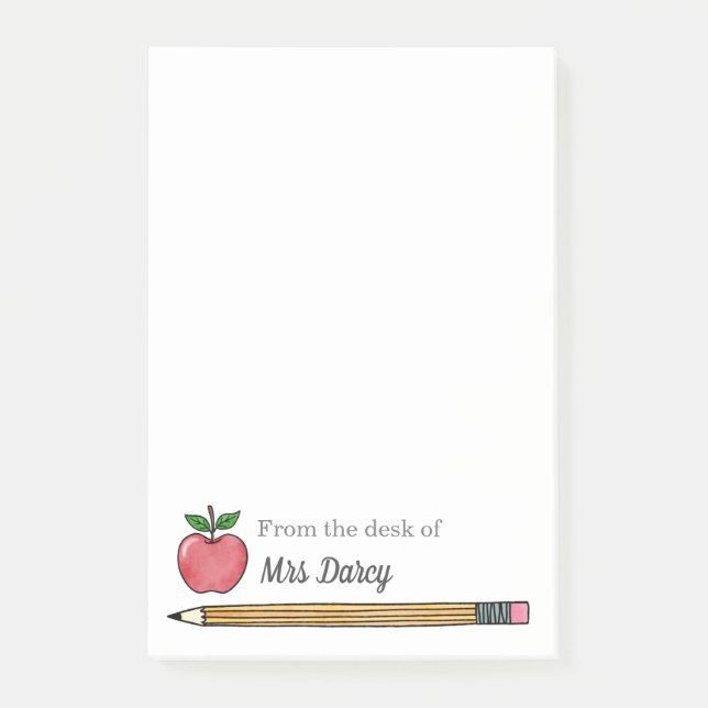 Apple Pencil Personalized Teacher Post-it Notes (Front)