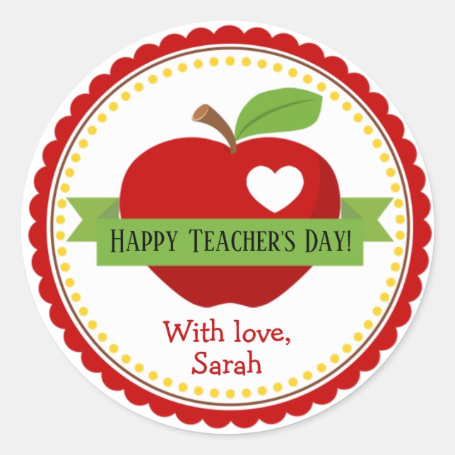 Apple Personalized Teacher Favour Gift Classic Round Sticker (Front)