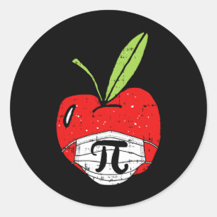 Apple Pi-day Cute Face Mask Teacher Student Quaran Classic Round Sticker