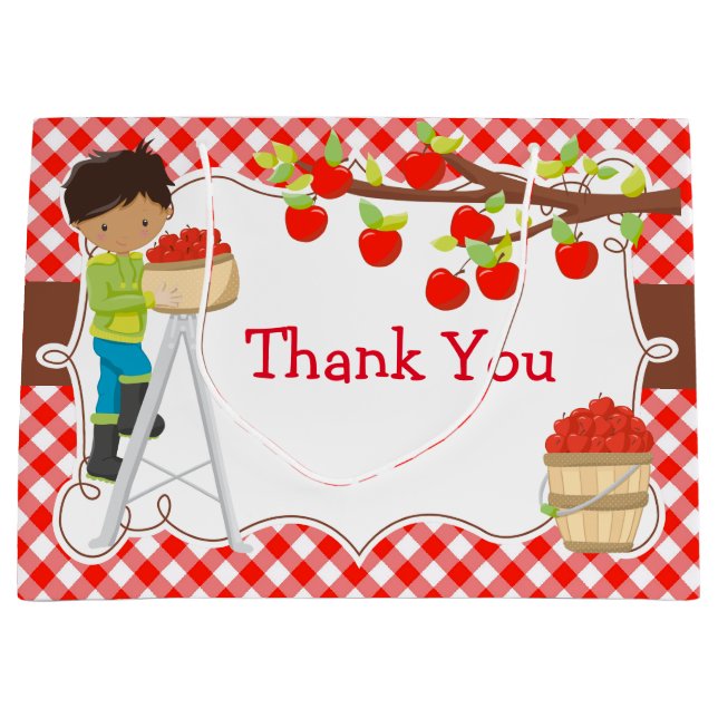 Apple Picking African American Birthday Party Large Gift Bag (Front)