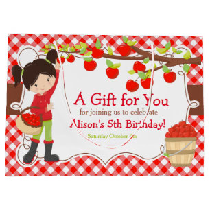 Apple Picking Black Hair Girl Birthday Party Large Gift Bag