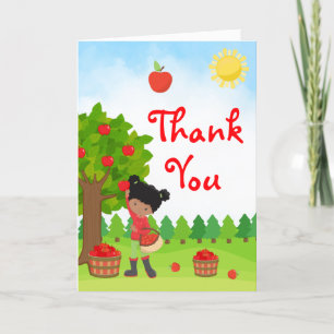 Apple Picking Dark Skin Girl Birthday Thank You Ca Card