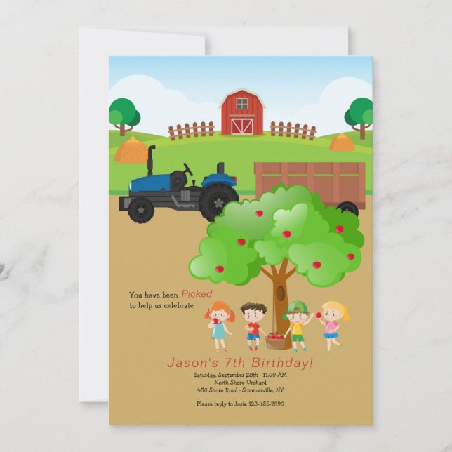 Apple Picking Farm Birthday Invitation (Front)