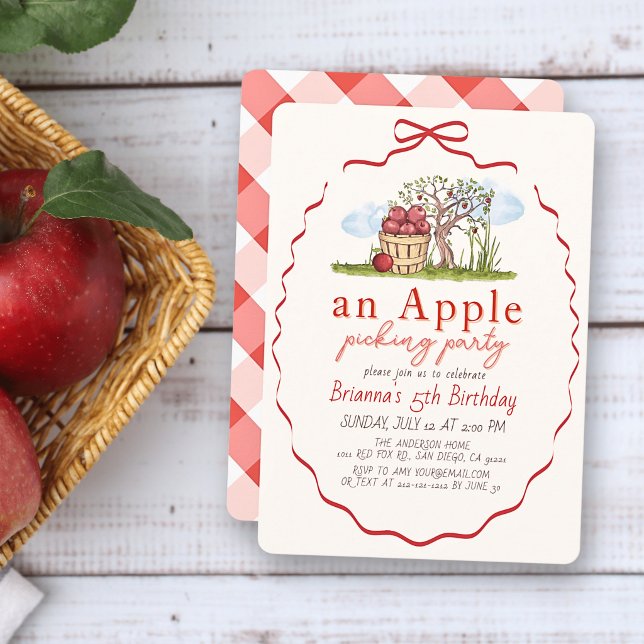 Apple Picking Party Red Bow Girl Birthday Invitation (Creator Uploaded)