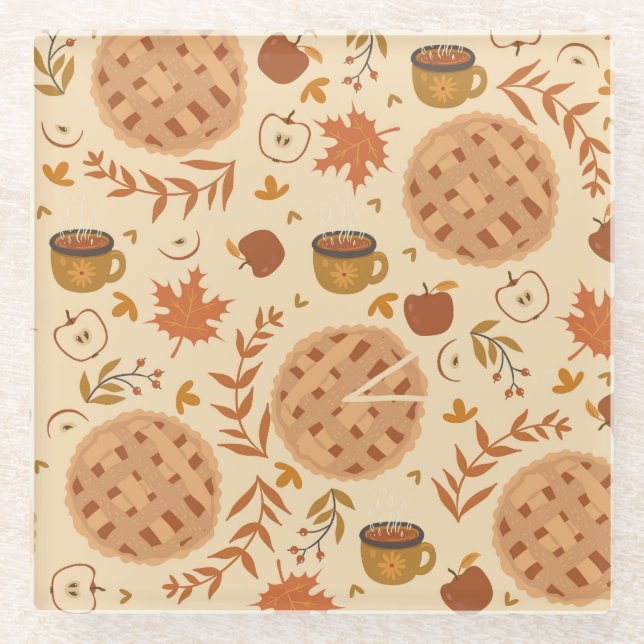 Apple Pie Autumn: Vintage Graphics Glass Coaster (Front)