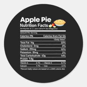 Apple Pie Nutrition Facts Fun Thanksgiving Christm Classic Round Sticker