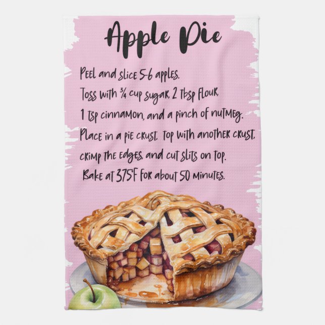 Apple Pie Recipe Kitchen Towel (Vertical)