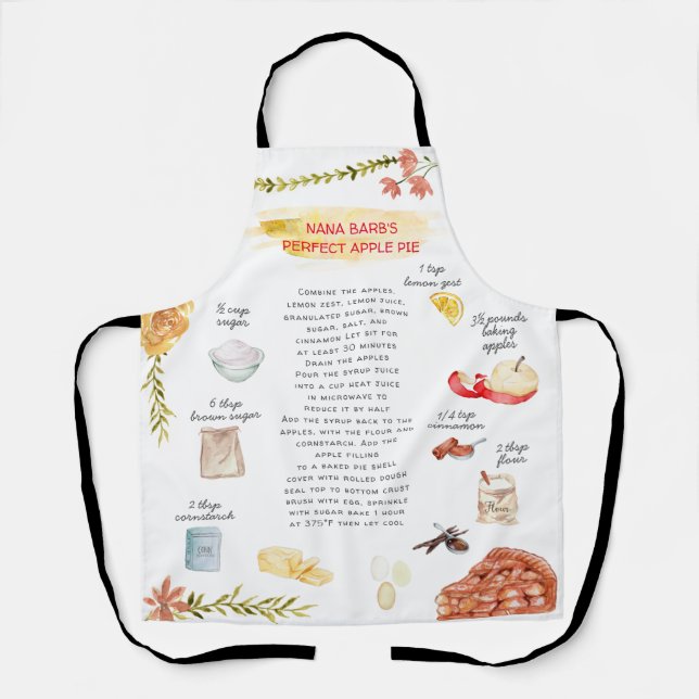 Apple Pie Watercolor Recipe Heirloom Apron (Front)