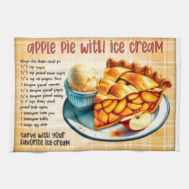 Apple Pie With Ice Cream Recipe Kitchen Towel (Horizontal)