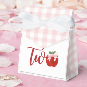 Apple pink bow plaid second birthday favor box