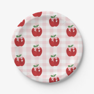 Apple Pink Bow preppy Coquette 1st birthday Paper Plate