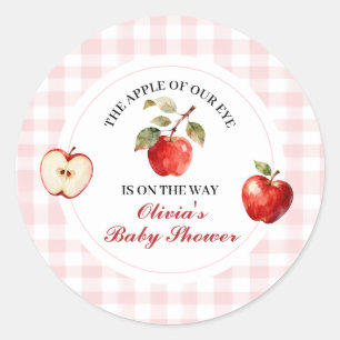 Apple Pink Bow preppy Coquette Baby Shower Classic Round Sticker