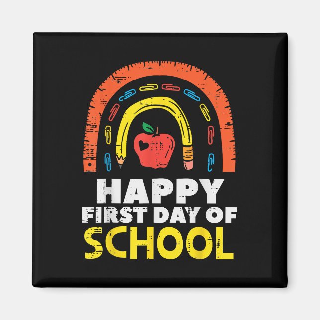 Apple Rainbow Happy First Day Of School Cute Teach Magnet (Front)