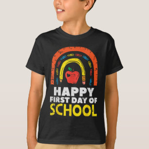 Apple Rainbow Happy First Day Of School Cute Teach T-Shirt