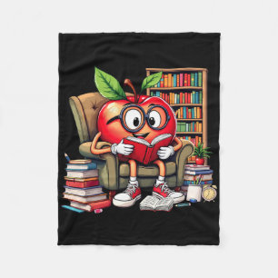 Apple Reading Books Lover Teacher 100 Days Back To Fleece Blanket