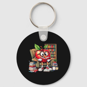 Apple Reading Books Lover Teacher 100 Days Back To Keychain