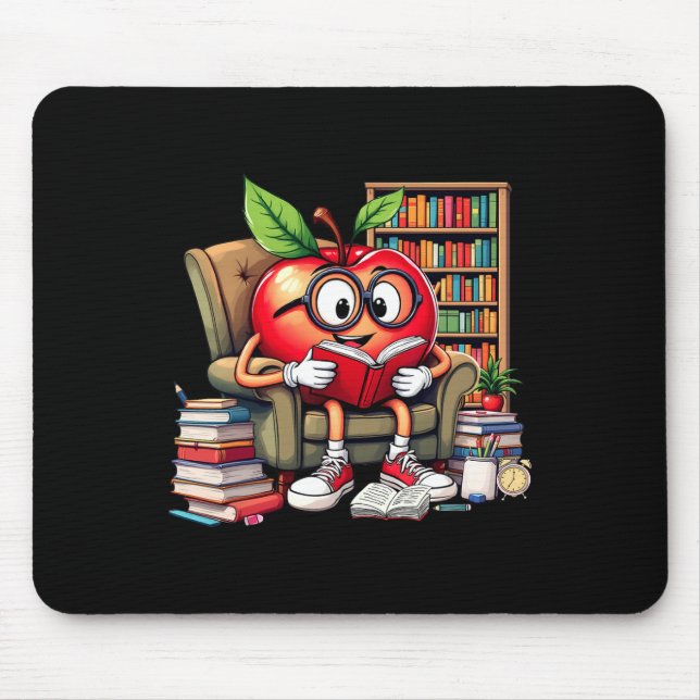 Apple Reading Books Lover Teacher 100 Days Back To Mouse Pad (Front)