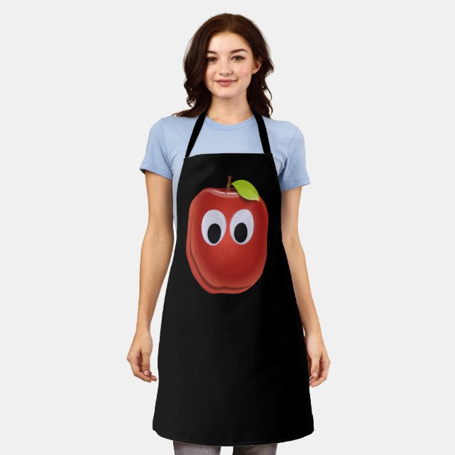Apple, red fruit with googly eyes - Personalized Apron (Worn)