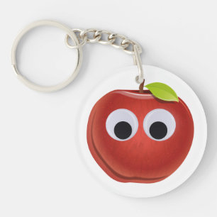 Apple, red fruit with googly eyes - Personalized Keychain