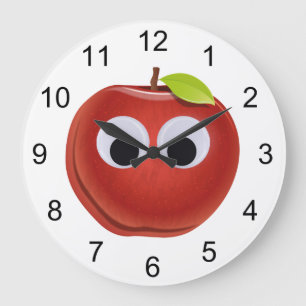 Apple, red fruit with googly eyes - Personalized Large Clock