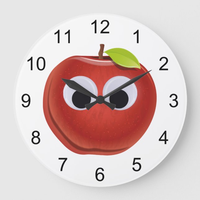 Apple, red fruit with googly eyes - Personalized Large Clock (Front)
