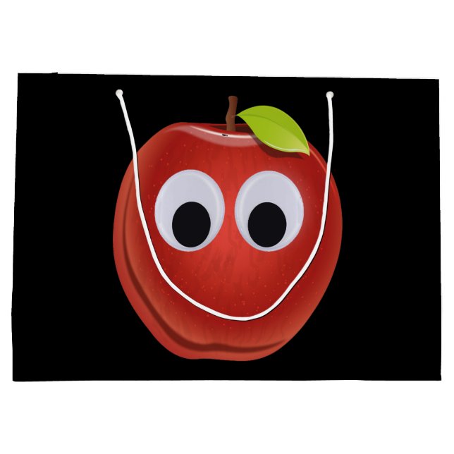 Apple, red fruit with googly eyes - Personalized Large Gift Bag (Back)