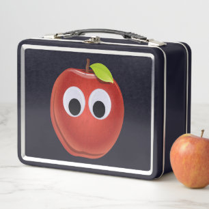 Apple, red fruit with googly eyes - Personalized Metal Lunch Box