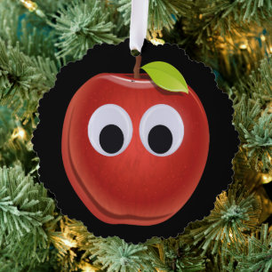 Apple, red fruit with googly eyes - Personalized Ornament Card