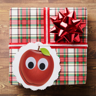 Apple, red fruit with googly eyes - Personalized Ornament Card